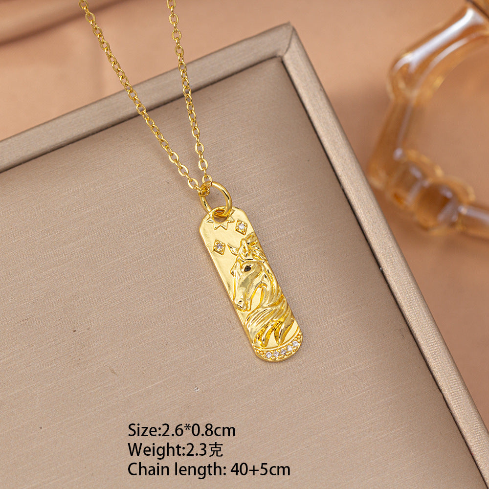 [titanium steel] hot-selling year of the horse tag cute pony necklace simple ins fashionable high-end clavicle chain jewelry