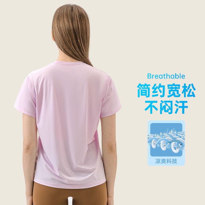 New arrivalplaid thin and breathable quick-drying yoga clothes round neck easiest for match night running reflective strips sports short-sleeved women dss059