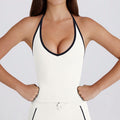Fitness tops suspenders thin shoulder straps contrast color white strips chest pad halter sports intimates bra vest yoga suit