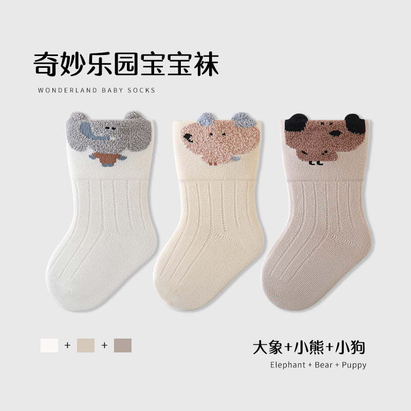 Babylon newborn kids socks combed cotton breathable boneless baby socks cartoon animal pure color newborn socks