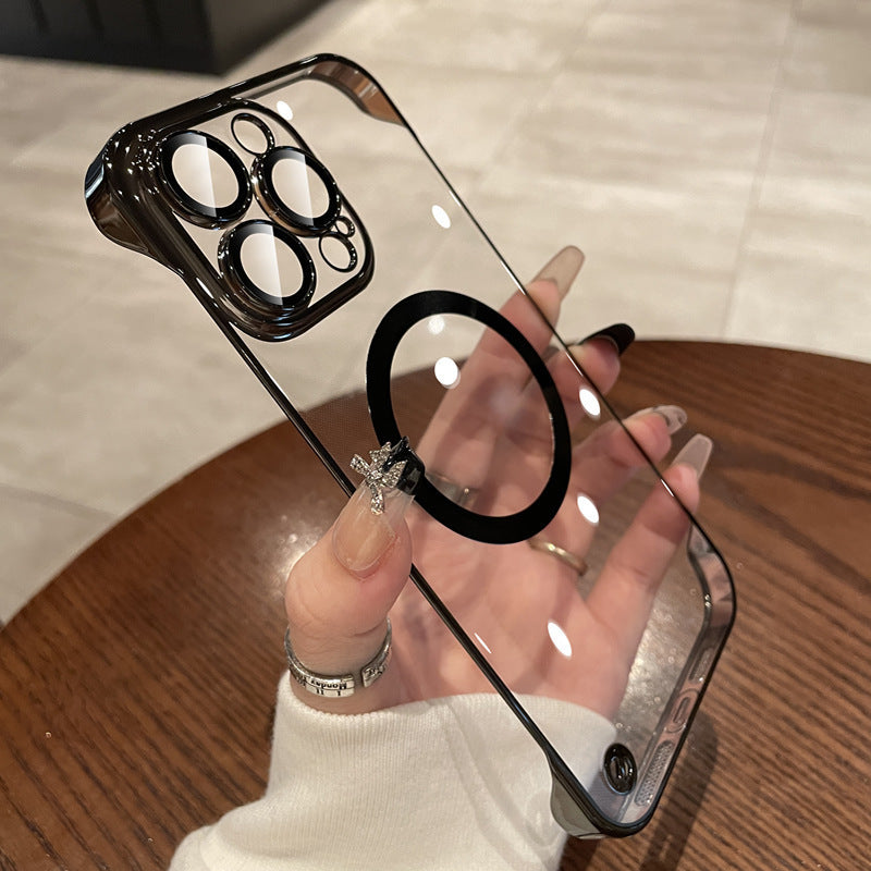 Suitable for iphone 17 mobile phone case electroplated frameless magsafe magnetic glass lens film apple 14 texture