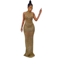 X5259 european and american fashion   sexy backless nightclub party dress rhinestone see-through maxi dress for women