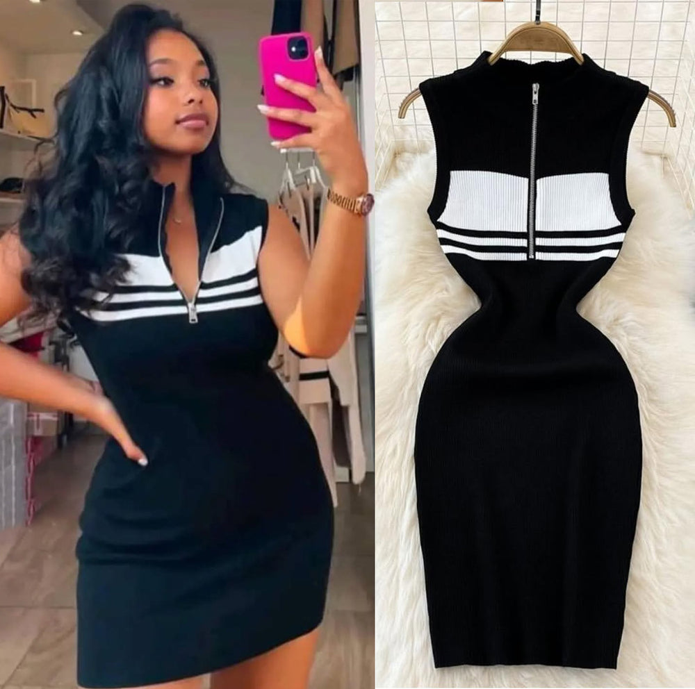 Polo collar stripesknitting vest dress summerclassy pure desire hot girl sexy silmslimming look hip-hugging dress