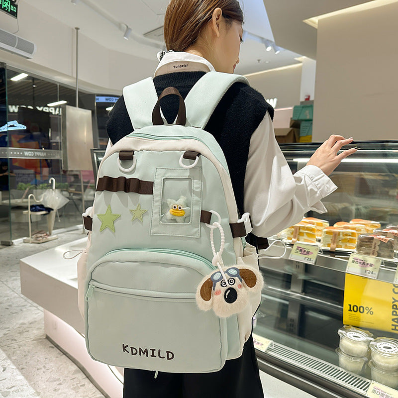 Small fresh nylon backpack girl 2025 new trendy college student schoolbag large capacity cute travel backpack