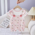 Baby girl summernew arrival short-sleeved jumpsuit girl summer clothes romper thin strawberry flying sleeves newborn jumpsuit