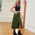Fashion cross-border women's clothing  new arrival american hot girl elastic waist denim workwear casual mid-length skirt skirt