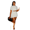 European and american style cross-border solid color fashion tie-up round neck bodycon skirt asymmetrical pleated dress - comfortable and loose fit women's clothing