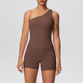 double-sided brushed nude tight one-shoulder vest shorts sports suit running fitness yoga wear two-piece set