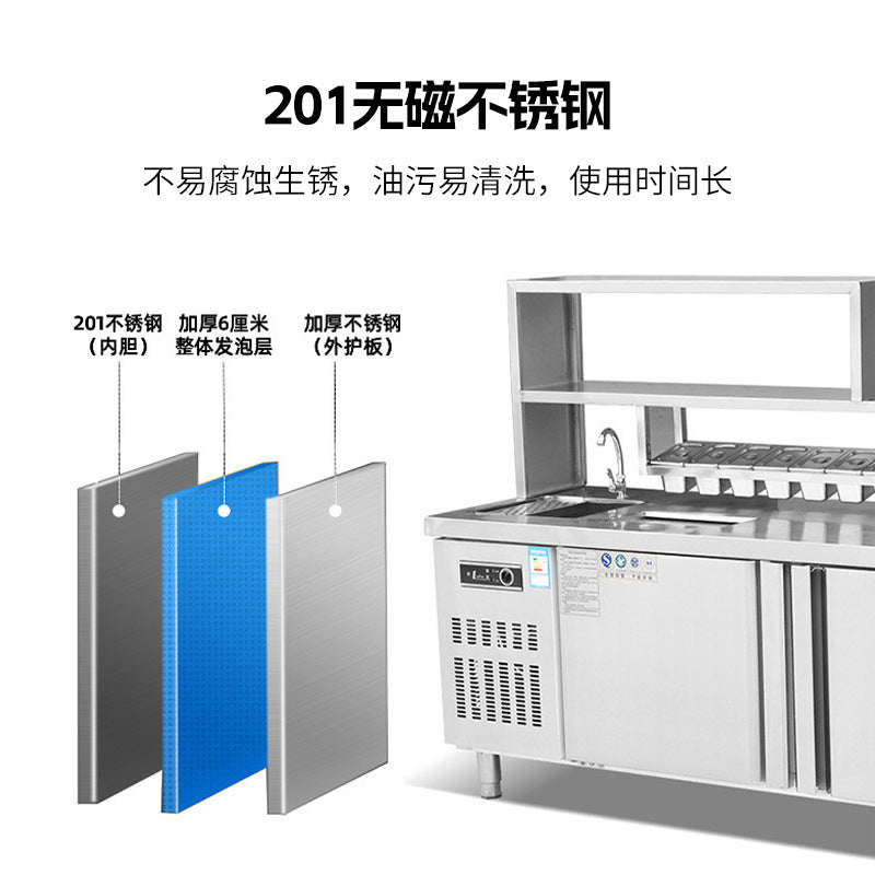 Commercial water bar & milk tea station - stainless steel refrigerated workstation - all-in-one cabinet - customizable coffee shop bar set