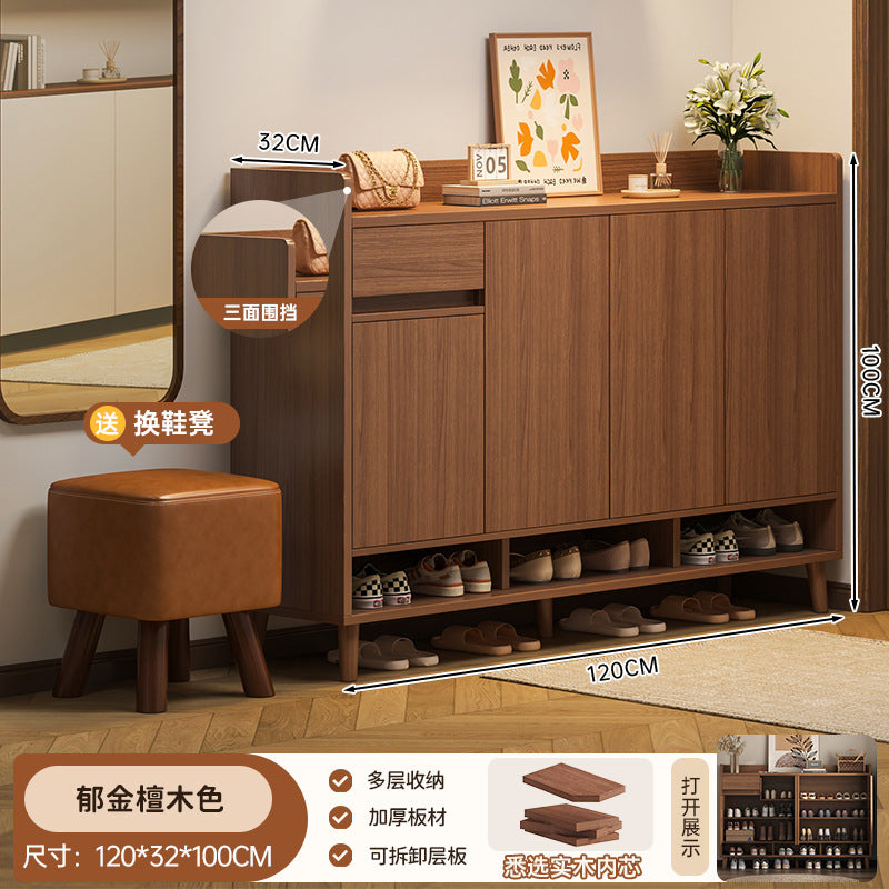 Solid wood core shoe cabinet new 2025 household entrance entrance entrance storage cabinet integrated against the wall indoor storage shelf