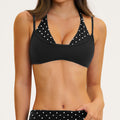 Customizable color block sports bra - faux two-piece halter yoga top with padded cups and printed design - style 4549