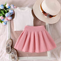 Amazon fashion summer new girlssuit pure color sleeveless pit vest and pleated skirttwo-piece set