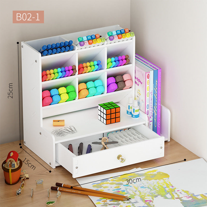 Pen Holder High-value Storage Grid Desktop Drawer Stationery Box Creative Office Cute Children's Marker Pen Storage Box