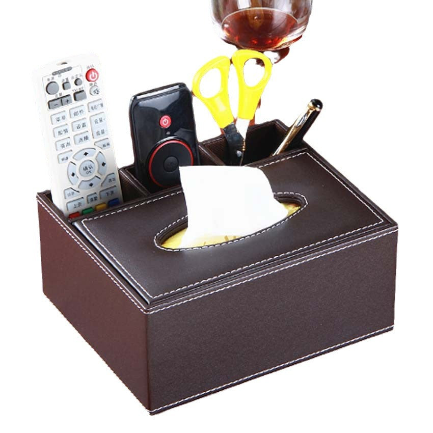 Hotel multi-functional leather PU tissue box, creative household leather pumping carton, European remote control storage box
