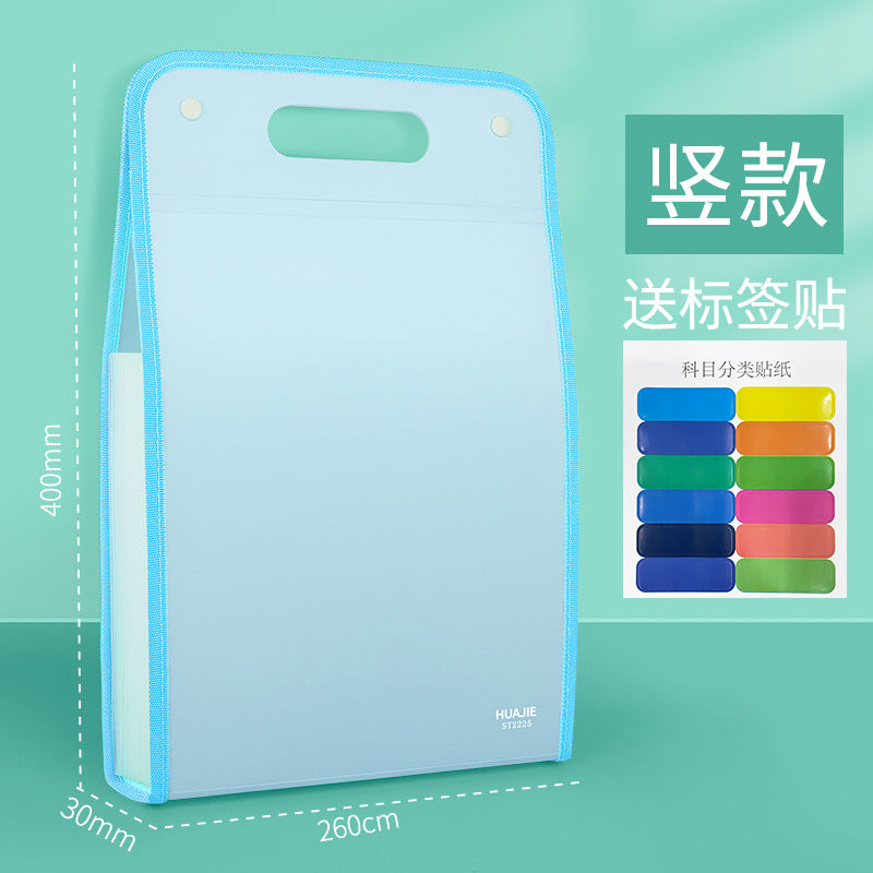 Portable organ bag, folder, vertical, multi-layer test paper holder storage bag for students, 13-grid paper storage and organization bag.