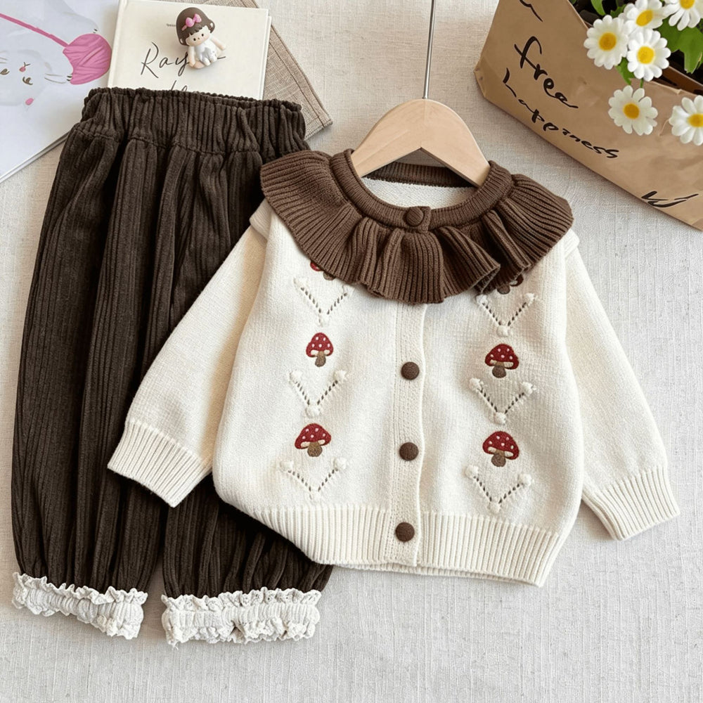 Kids' cardigan  new style: spring/autumn girls' embroidered peter pan collar sweater