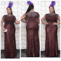 Aliexpress  autumn/winter  sequin tassel african plus size women's evening gown dress for banquets and special occasions