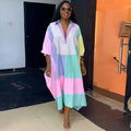European and american cross-border african women's fashion:  autumn/winter new collection - stylish turn-down collar, loose fit, three-quarter sleeve printed shirt dress
