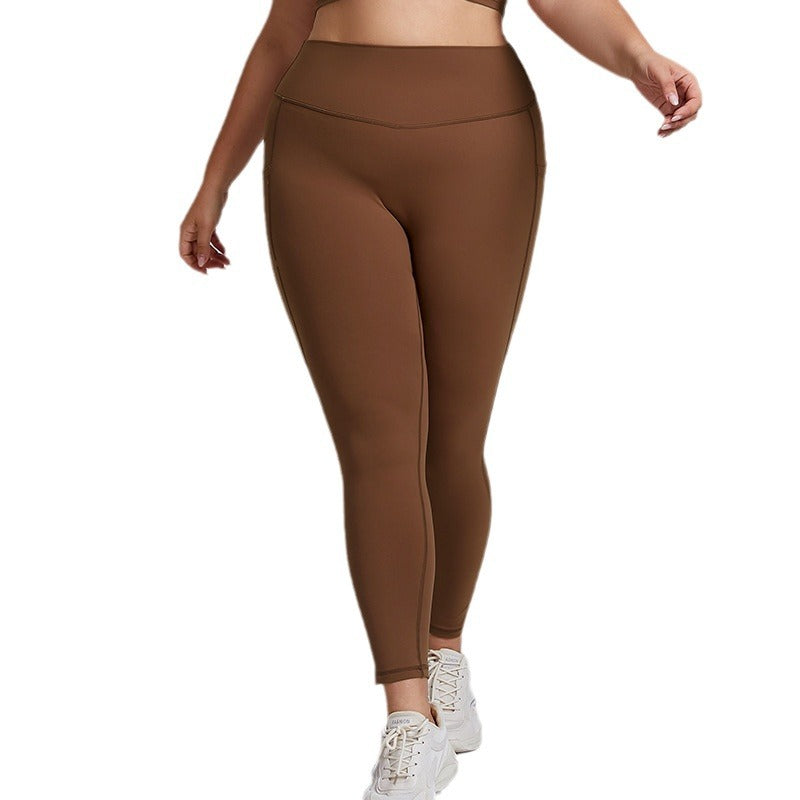 European and american plus size pocket yoga pants - women's high waist butt lifting seamless workout leggings - high elasticity brushed athletic pants