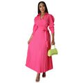 cross-border fashion: new ruched blouse sleeve v-neck, slim-fit, elegant pleated maxi dress for  us & europe