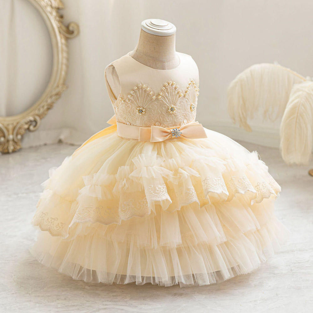 Ready-to-ship new girls' evening gown double-layer wedding cake princess dress first birthday party dress kids dress