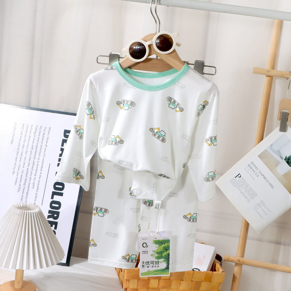 Kids' class a summer loungewear: boys' long-sleeve air conditioning pajamas, girls' modal sleepwear, cute baby clothes