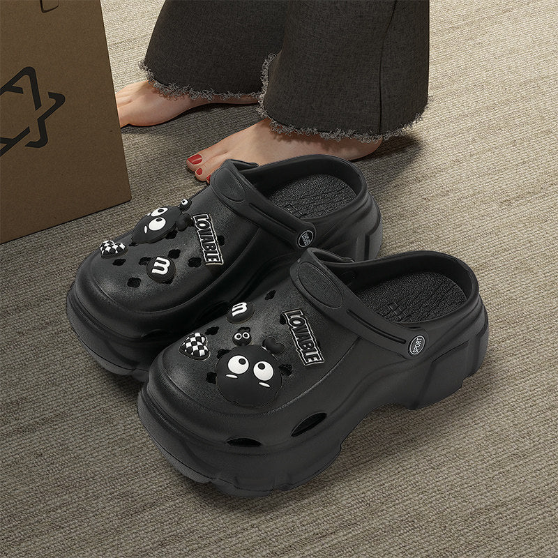 Thick sole heightened crocs popular women's outwear office non-slip breathable operating room toe half slippers women's summer