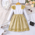 Girls' dress, ruffle sleeve ribbed knit cutout patchwork dress
