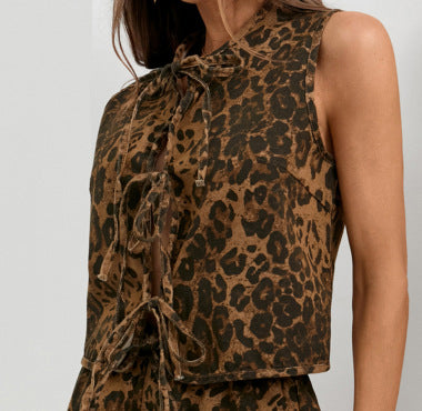 European and american cross-border e-commerce women's summer new arrivals:  &  washed denim tie-up vest, versatile top