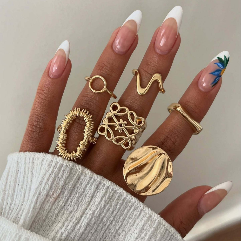 Geometric ring set wholesale - cross-border fashion jewelry for women - hollow metal, polished finish, unique & high-end, stackable rings