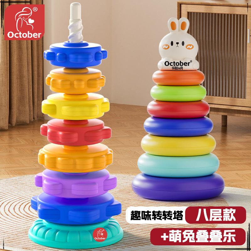 Rainbow Rotary Music Stacking Music Color Torch Ring 1 1-3 Year Old Infant Baby Rotary Tower Early Education Educational Toys