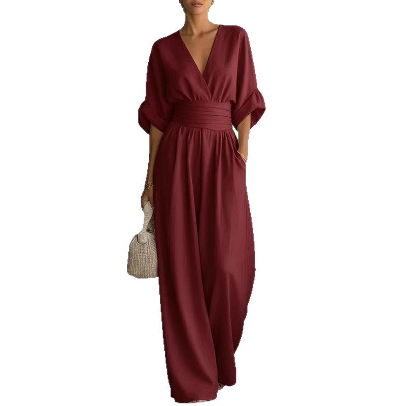 european and american cross-border women's jumpsuit: new summer collection - elegant, figure-flattering v-neck women's romper