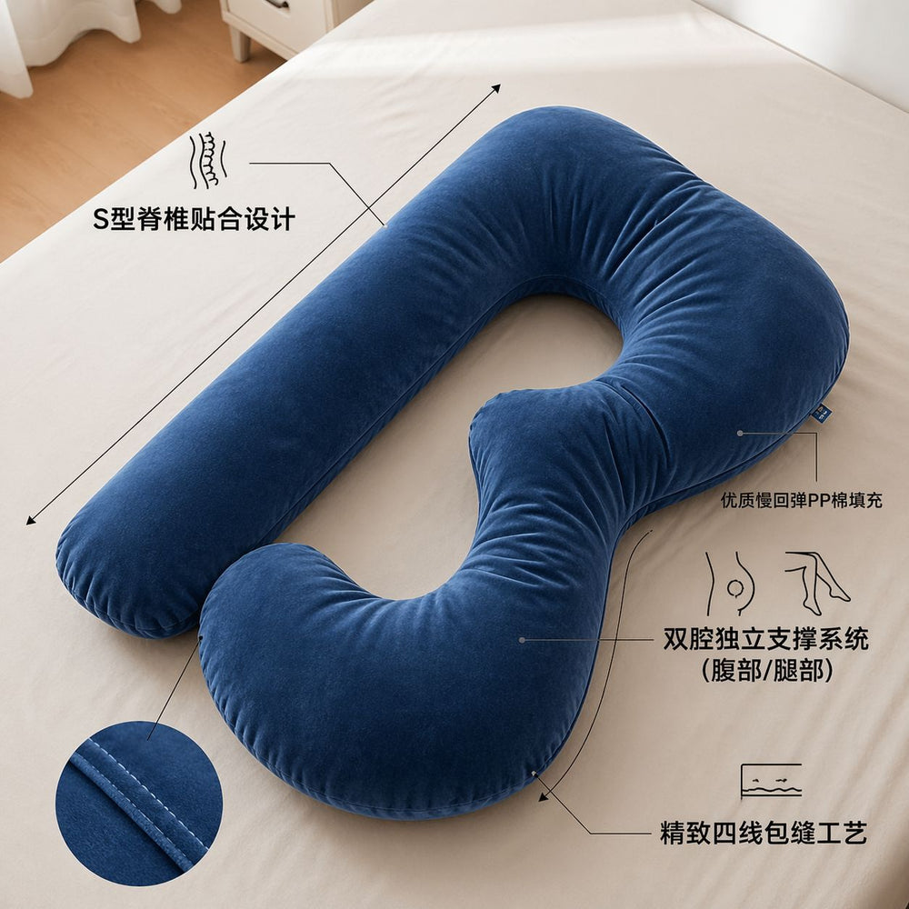 B-shape pregnancy pillow for side sleepers - adult sleep pillow supports back, legs, belly, and waist - multifunctional pregnancy pillow