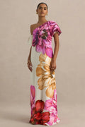 european and american spring/summer new arrival one-shoulder placement print dress - ins casual vacation loose dress