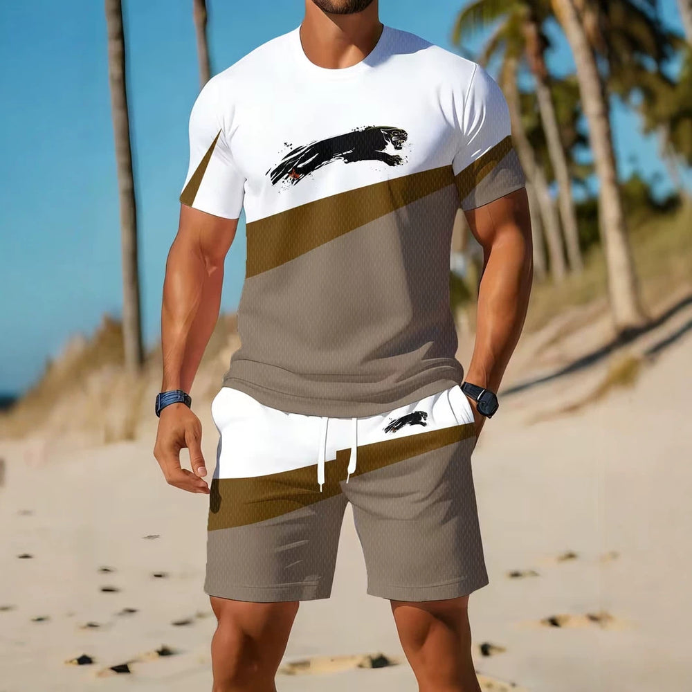 men's short-sleeve and shorts set, casual sportswear set, 3d printed cross-border hot seller, dropshipping available