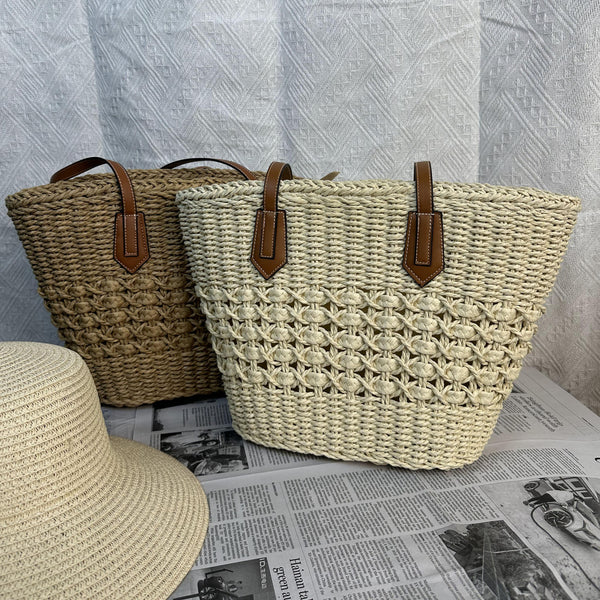 Straw bag women's new large-capacity hollow woven handbag summer commuter beach tote bag casual woven bag