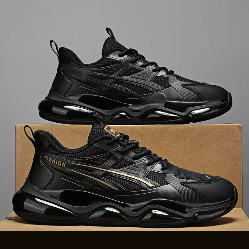Men's spring casual running shoes - black athletic sneakers for teenagers, junior high students - soft sole, ultra-lightweight, shock-absorbing air cushion running shoes