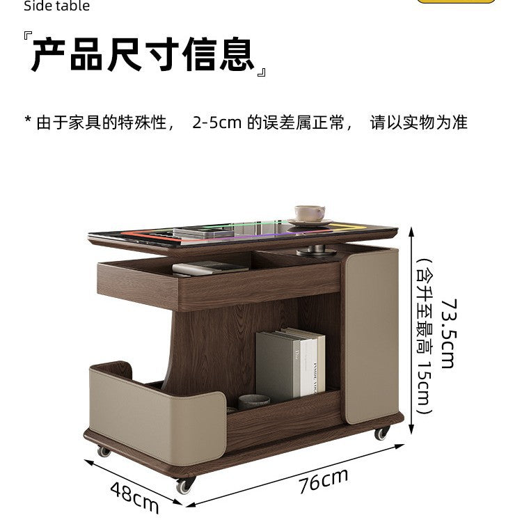 Solid wood smart movable side table trolley tea table for home living room small apartment sofa side cabinet adjustable coffee table slate