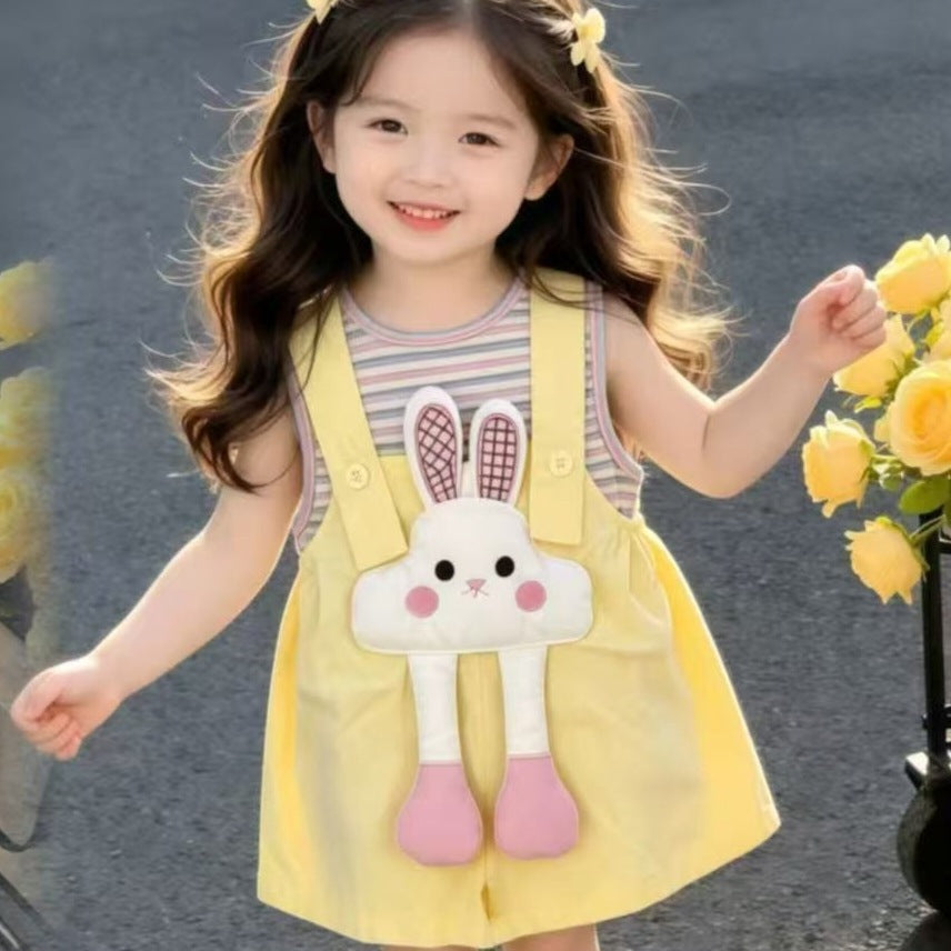 Girls' summer outfits : new, stylish and chic baby overalls dress, trendy short-sleeve girls' clothing