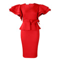 D3314  new arrival: fashionable, elegant, and chic ruffle-trimmed solid color bodycon party dress - african style