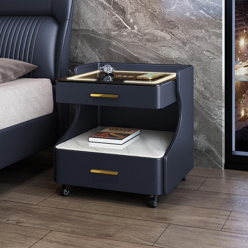 Italian smart bedside table minimalist modern leather bedroom wireless charging popular minimalist storage cabinet high-end rock slab