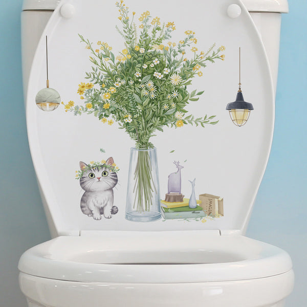 Cute cat fresh decorative toilet sticker bathroom toilet lid decorative sticker waterproof removable sticker