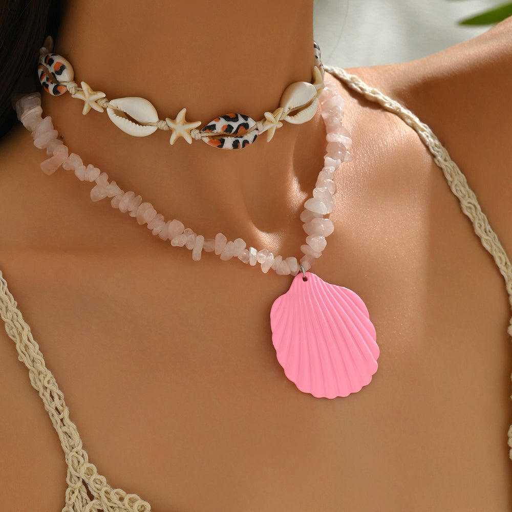 Wholesale seaside necklaces: european and american cross-border ocean-inspired statement jewelry featuring exaggerated shell pendants, light luxury, niche designs, and dyed crushed stone accents for women
