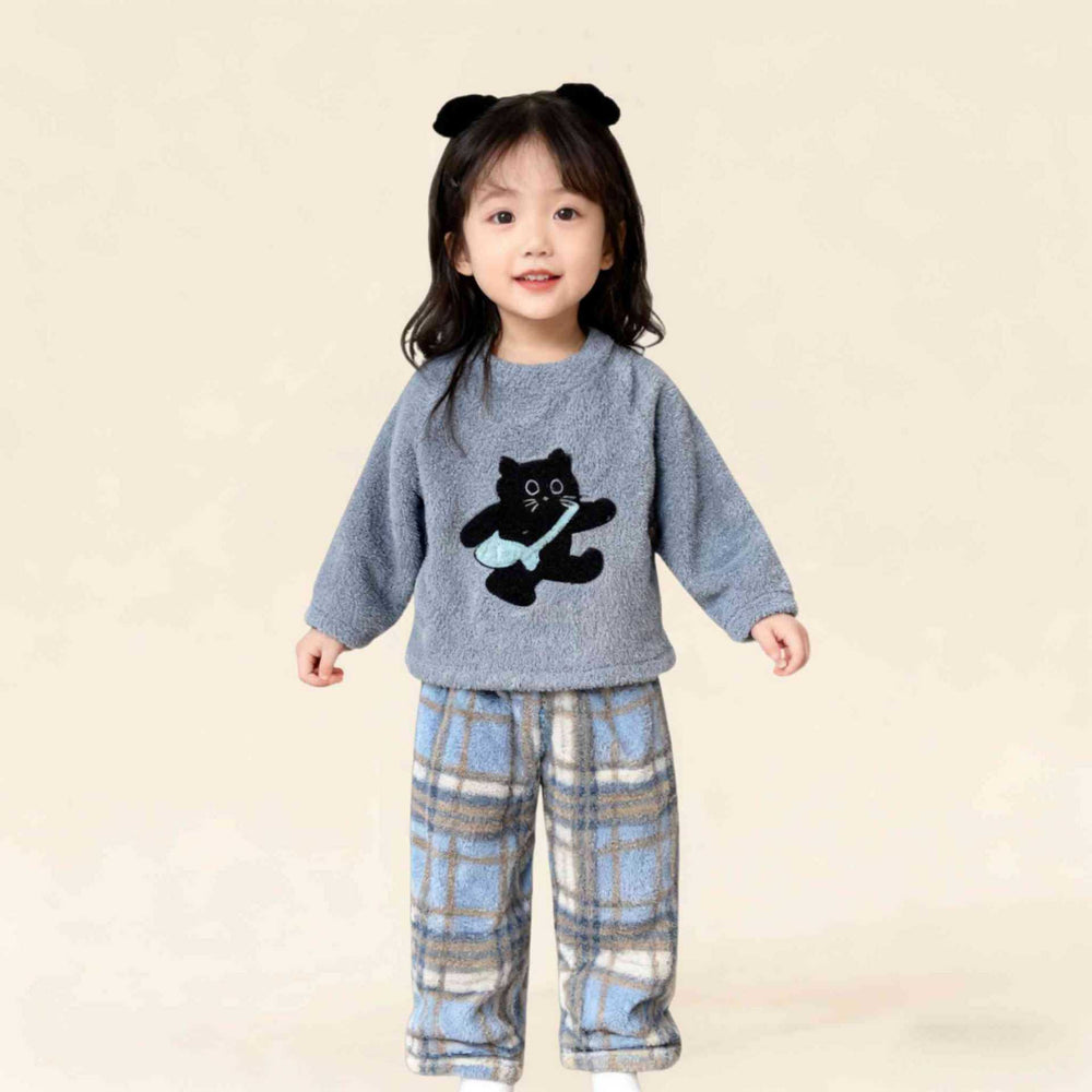 【matching family set】autumn/winter boys' and girls' half-fleece thickened new style big kids' girls' loungewear winter collection