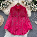 European fashion diamond-embellished long-sleeve shirt for women,  new arrival, relaxed fit, casual loose single-breasted top