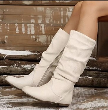 Export cross-border pleated boots autumnew arrivalretro style flats suede plaidretro boots for women