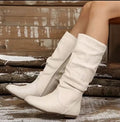 Export cross-border pleated boots autumnew arrivalretro style flats suede plaidretro boots for women