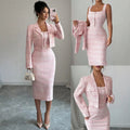 European and american autumn new arrivalfrenchretro tweed style lapel long sleevesoutwearelegant vest skirt two pieces