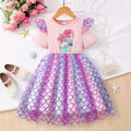 Girls' dress for toddlers and young children, printed short-sleeve mesh dress