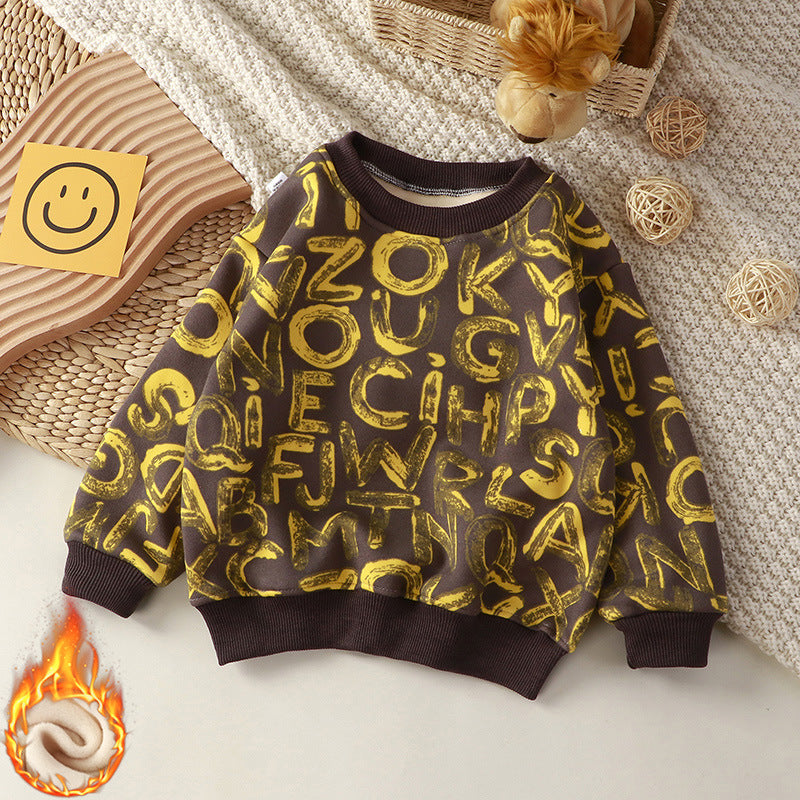 Autumn/winter kids' fleece-lined sweatshirt - warm, thickened base layer for boys and girls - korean style long sleeve pullover - wholesale